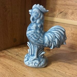 VINTAGE Hermitage Pottery Blue Glazed Rooster Figurine 6” Tall